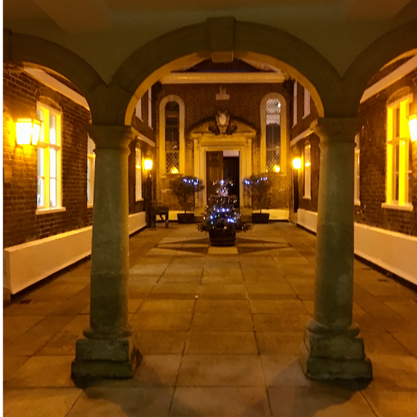 The Trinity Almshouse Courtyard with Christmas tree