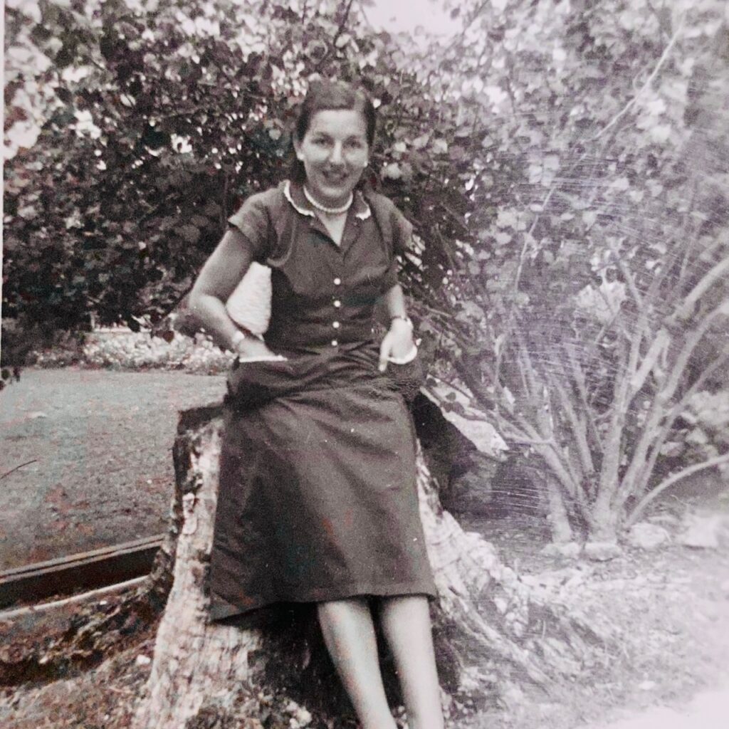 Phyllis in the school grounds March 1952