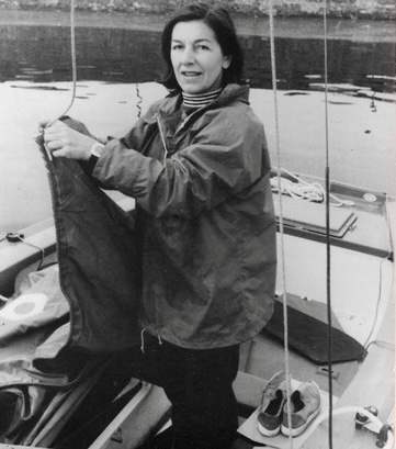 Phyllis on her boat in harbour