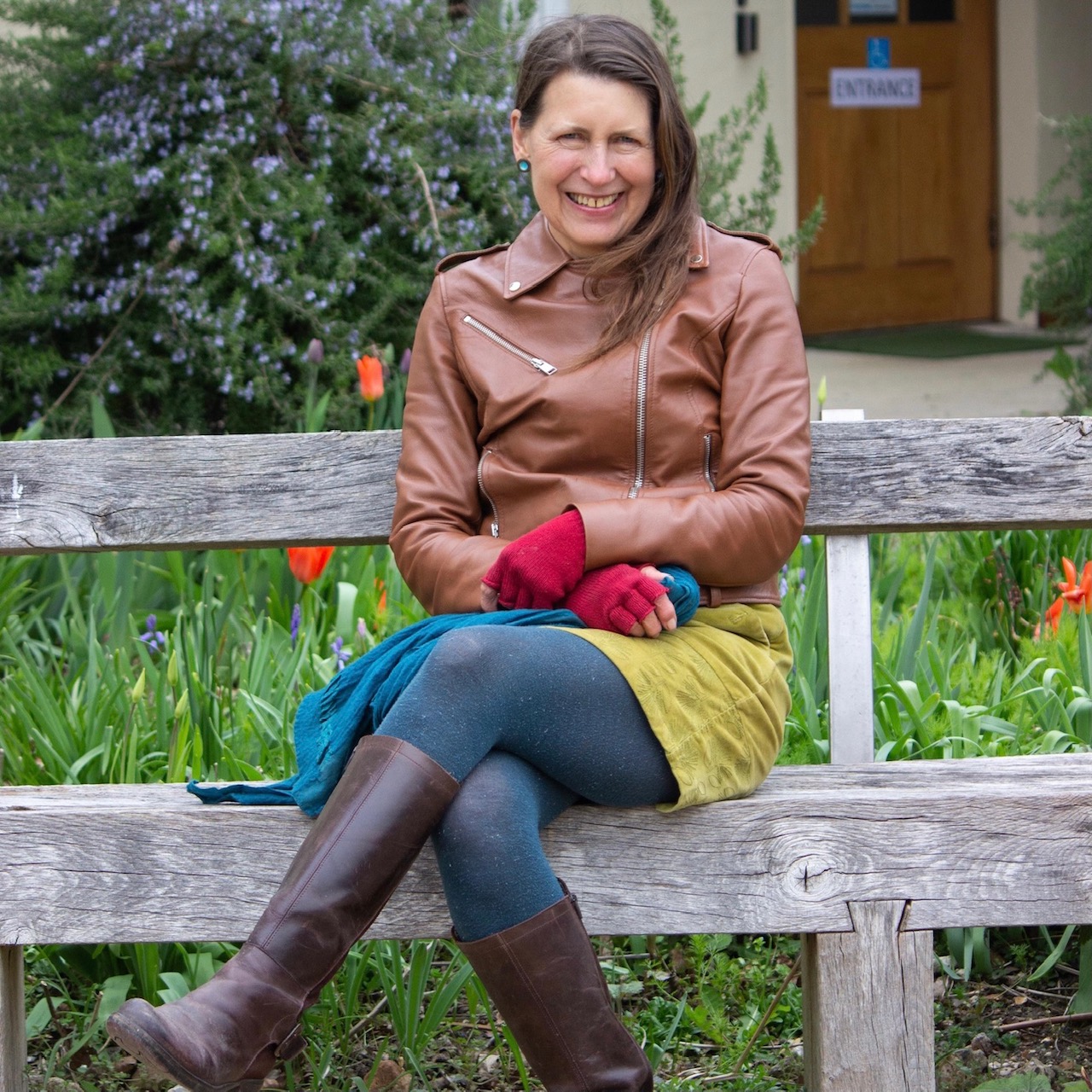 Catherine in the garden she designed for the Quaker Meeting House