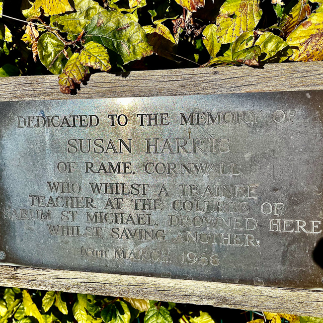 Inscription on Susan's memorial bench