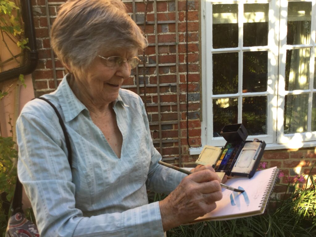 Robina with her travel sketching kit