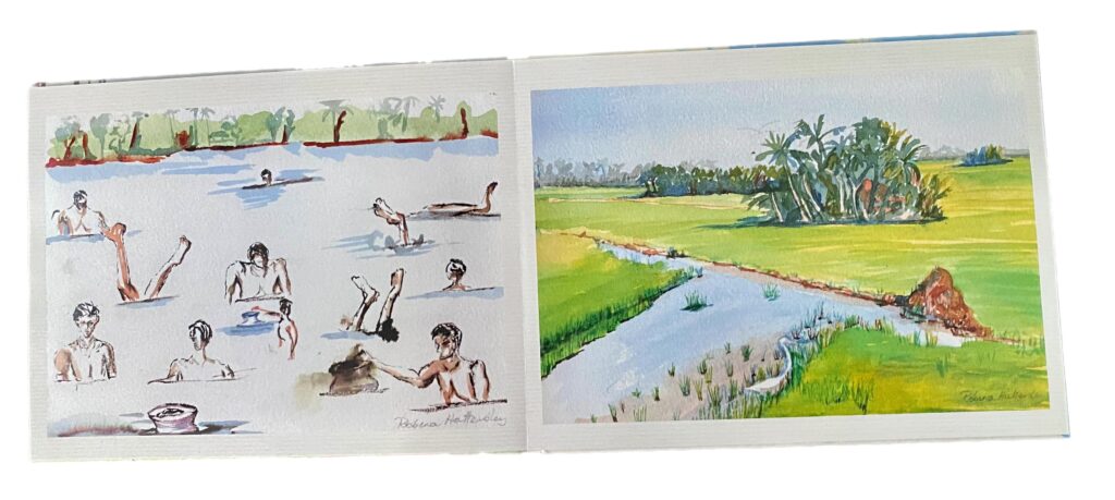 Watercolour scenes of village life